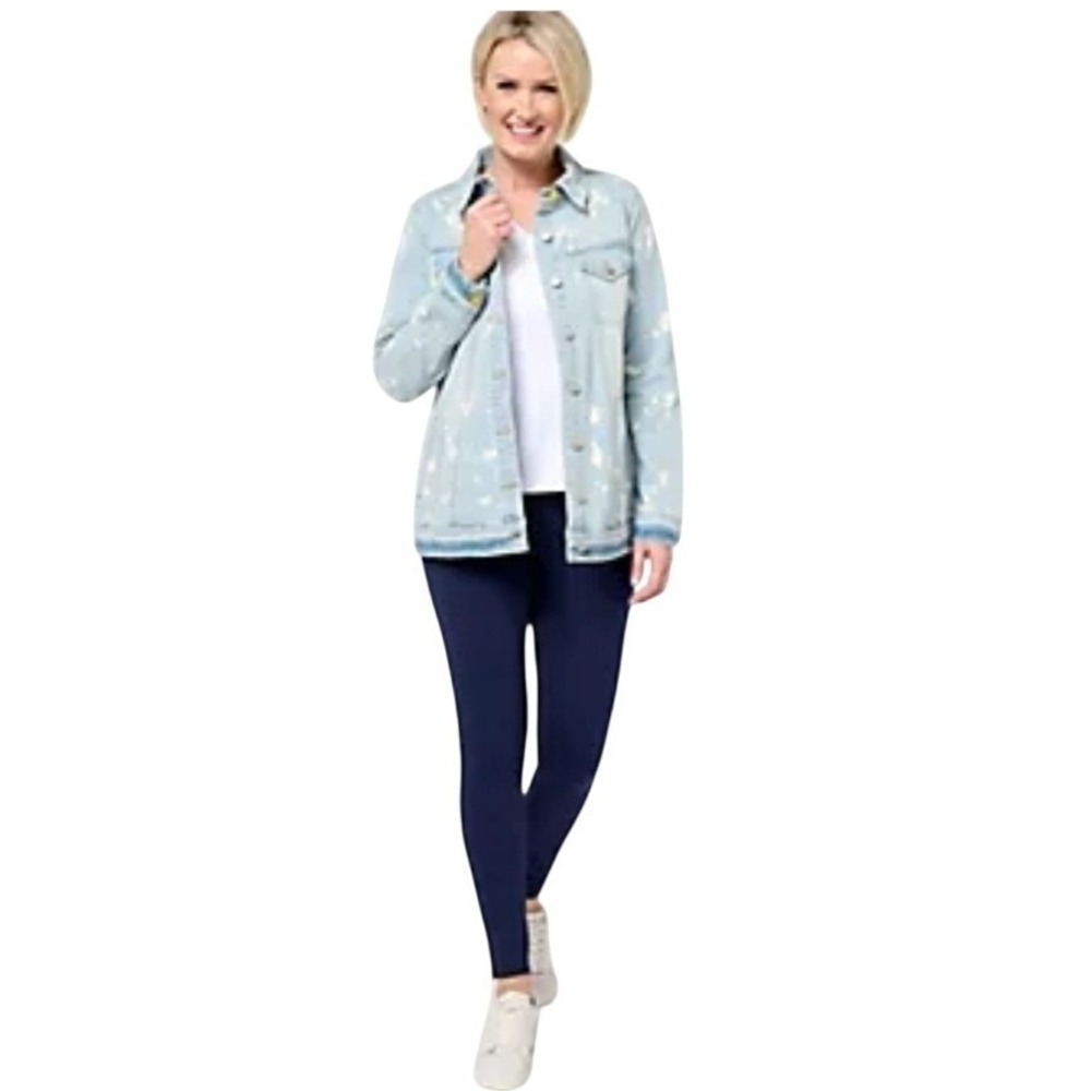 Lori Goldstein Smiley World Denim Jacket‎ Bleach Wash Patch Logo Plus 20W Nwot - Picture 4 of 10